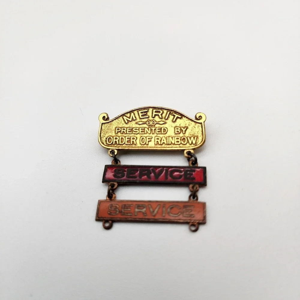 Masonic Order of the Rainbow for‎ Girls Enamel 2 Bar Merit Service Vintage Pin